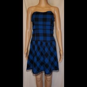AMERICAN EAGLE OUTFITTERS Blue & Black Strapless Plaid Dress Size 10